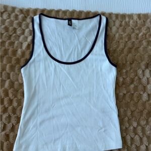 H&M White Tank Top with Navy Edging